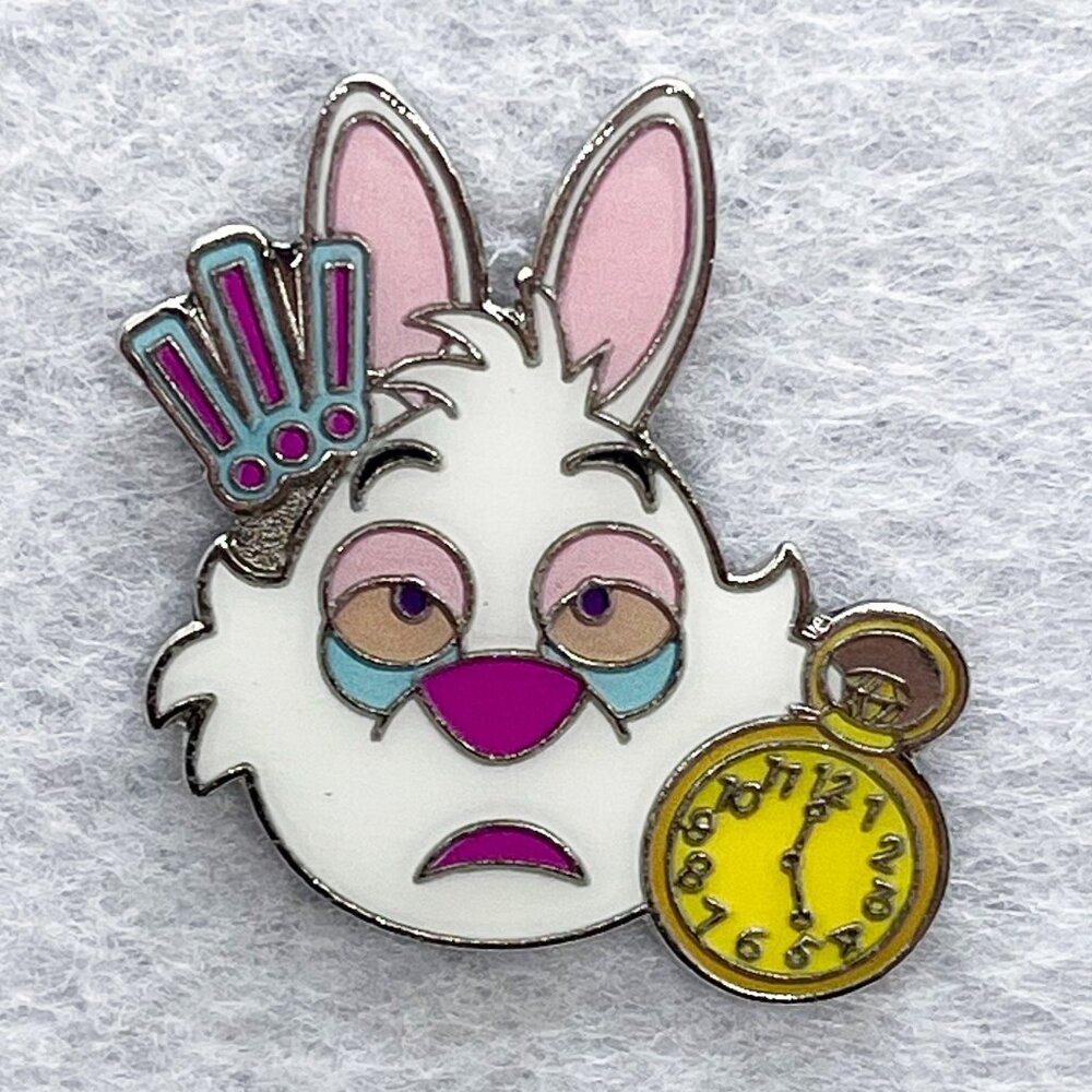 🔮5/$25‎ Disney Alice in Wonderland White Rabbit I'm Late Emoji Pin